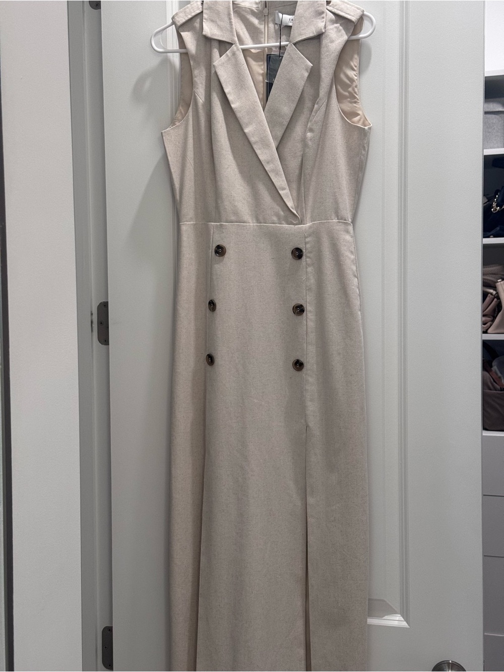 Luxe Sleeveless Double-Breasted Maxi Dress in Cream